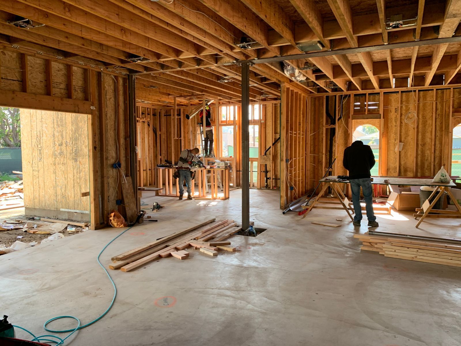 Interior framing and carpentry on a construction site (stock image)
