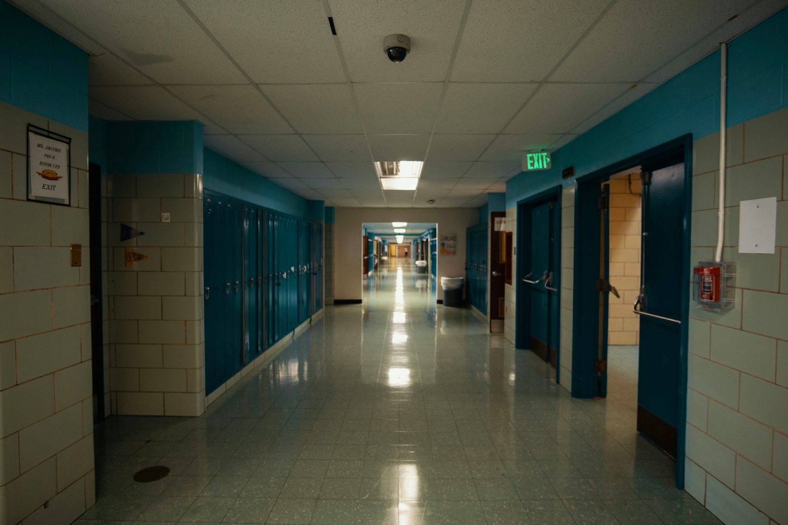 Corridor in a public school building (stock image)